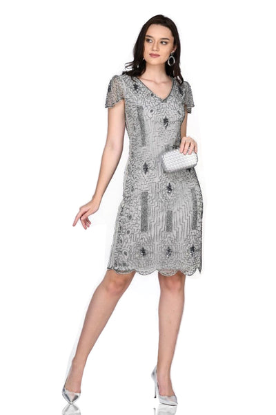1920 Style Beaded Dress in Silver