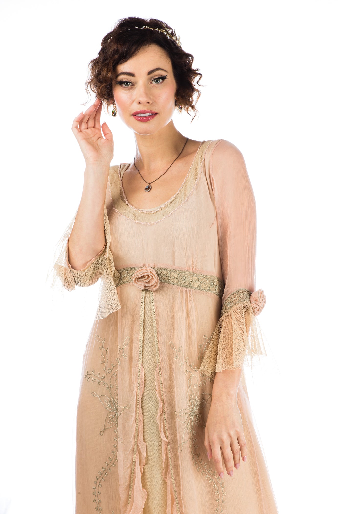 Dafna Bridgerton Inspired Dress 40836 in Peach Sage by Nataya