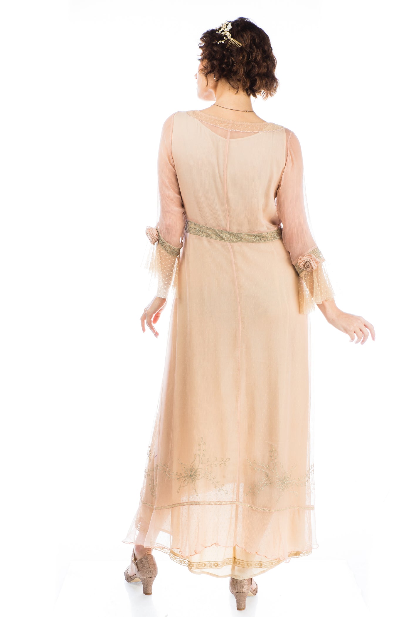 Dafna Bridgerton Inspired Dress in Peach Sage by Nataya