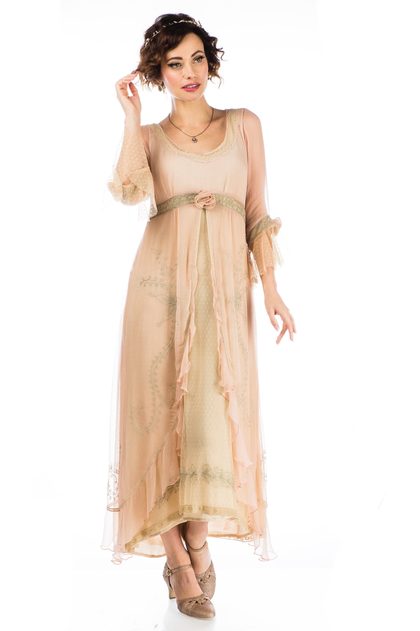 Dafna Bridgerton Inspired Dress 40836 in Peach Sage by Nataya