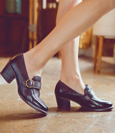 Dyba Vintage Style Loafers in Black by Oak Tree Farms