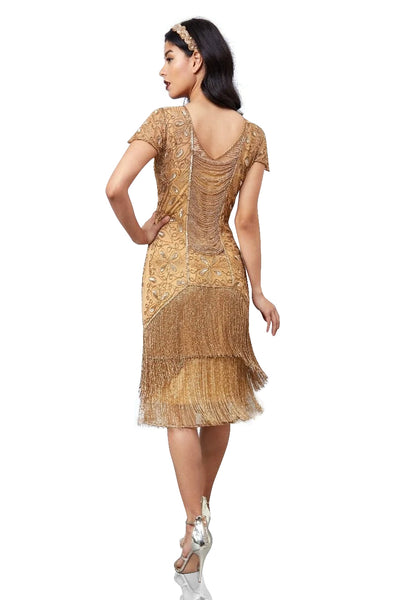 Edith Flapper Style Fringe Dress in Gold