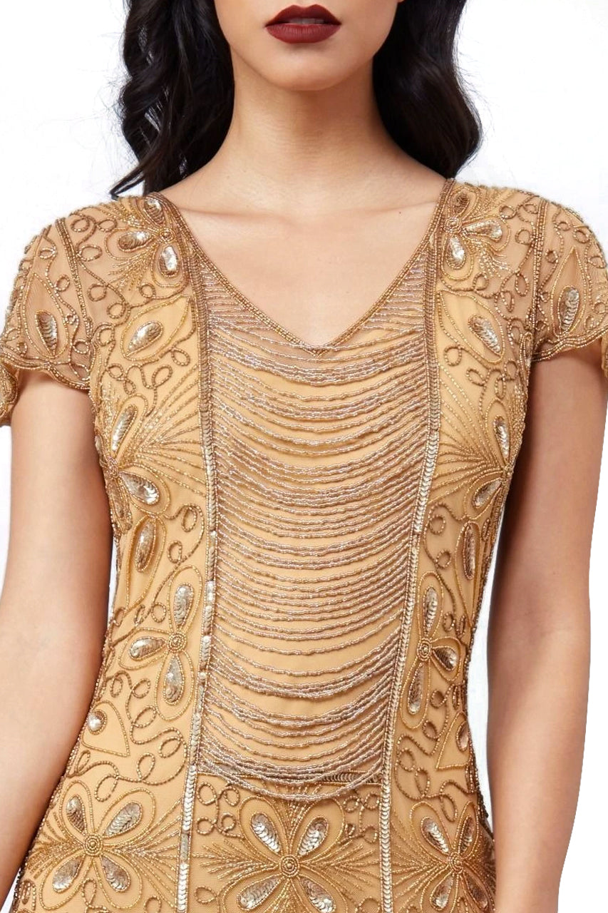 Edith Flapper Style Fringe Dress in Gold