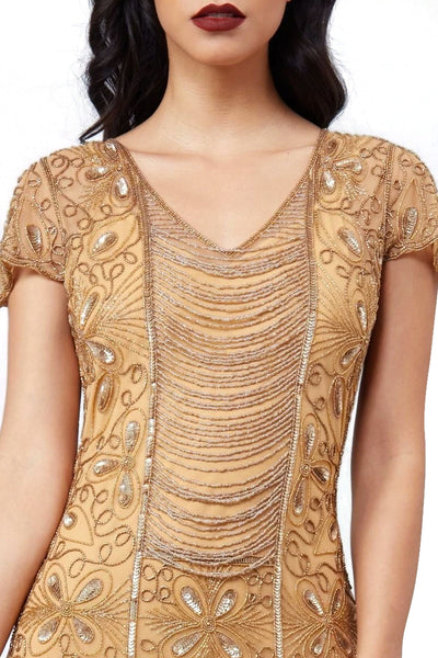 Edith Flapper Style Fringe Dress in Gold