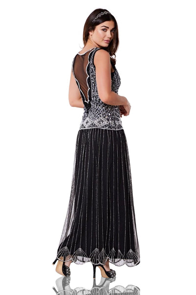 Vintage Inspired Drop Waist Maxi Dress in Black