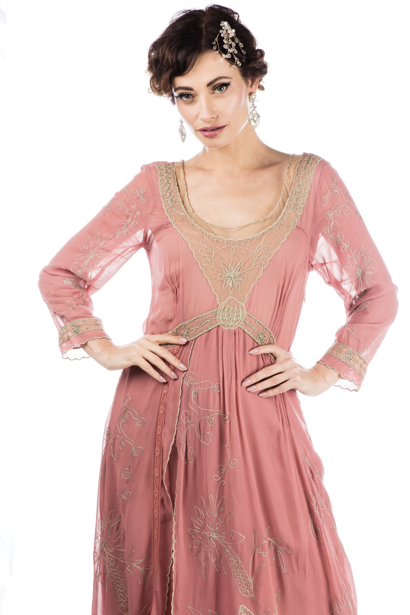 Edith Downton Abbey Inspired Dress in Pink Beige by Nataya