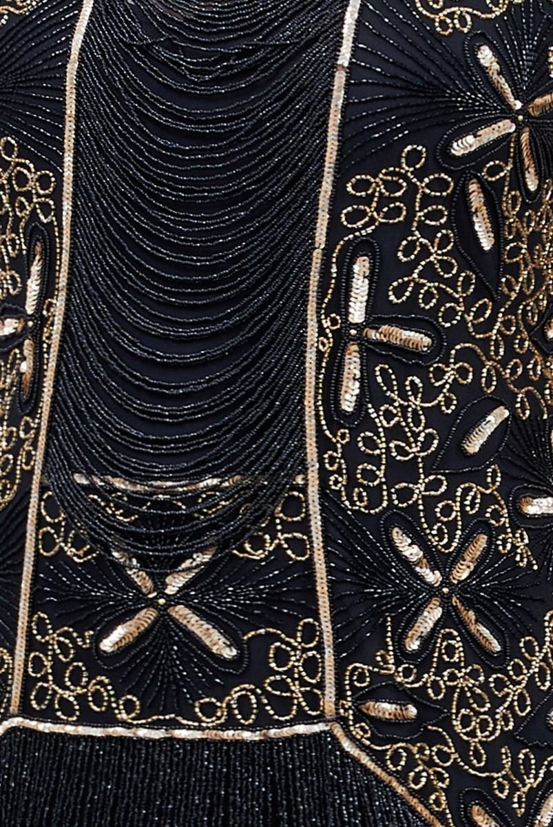 Edith Flapper Style Fringe Dress in Black Gold WardrobeShop Edith Flapper Style Fringe Dress in Black Gold WardrobeShop