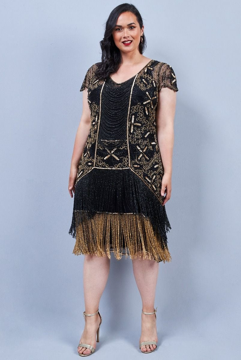 Edith Flapper Style Fringe Dress in Black Gold – WardrobeShop