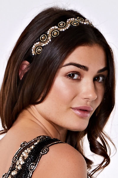 Eliza Flapper Headband in Black Gold