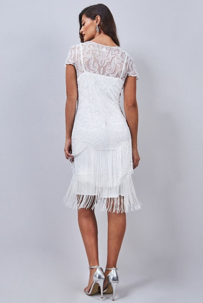 Evelyn 1920s Flapper Fringe Dress in White