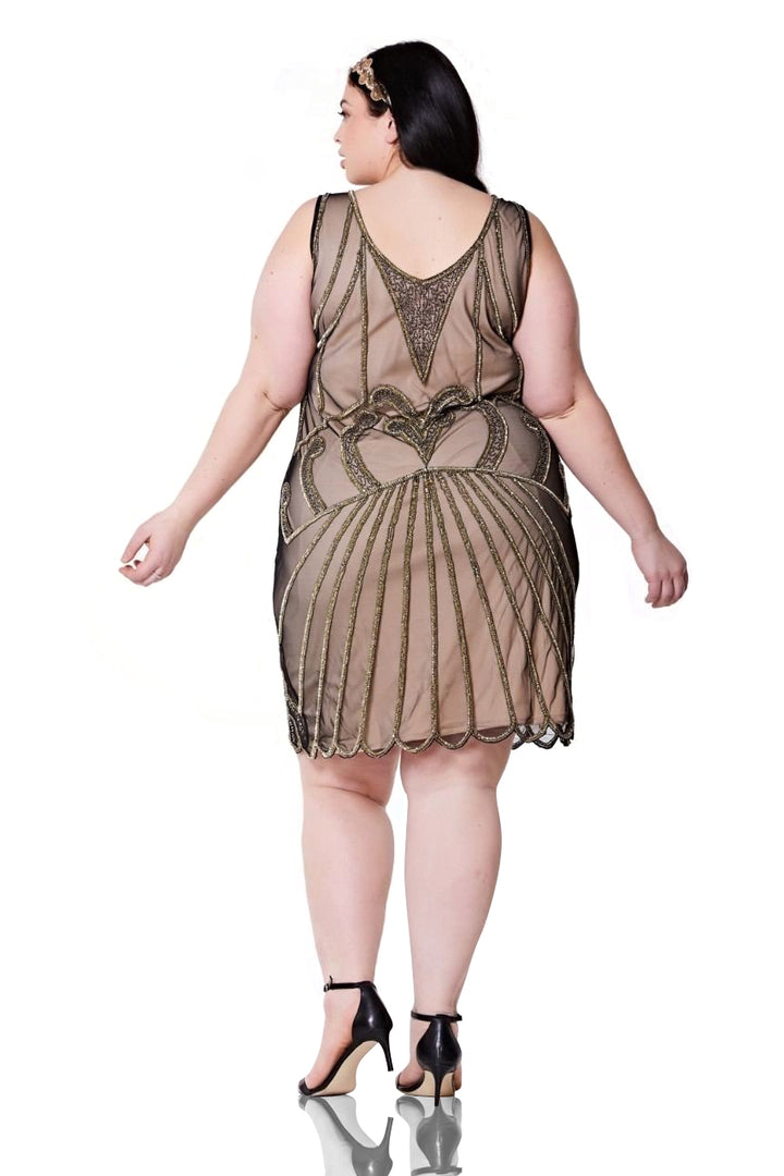 Art Deco Cocktail Dress in Nude Black
