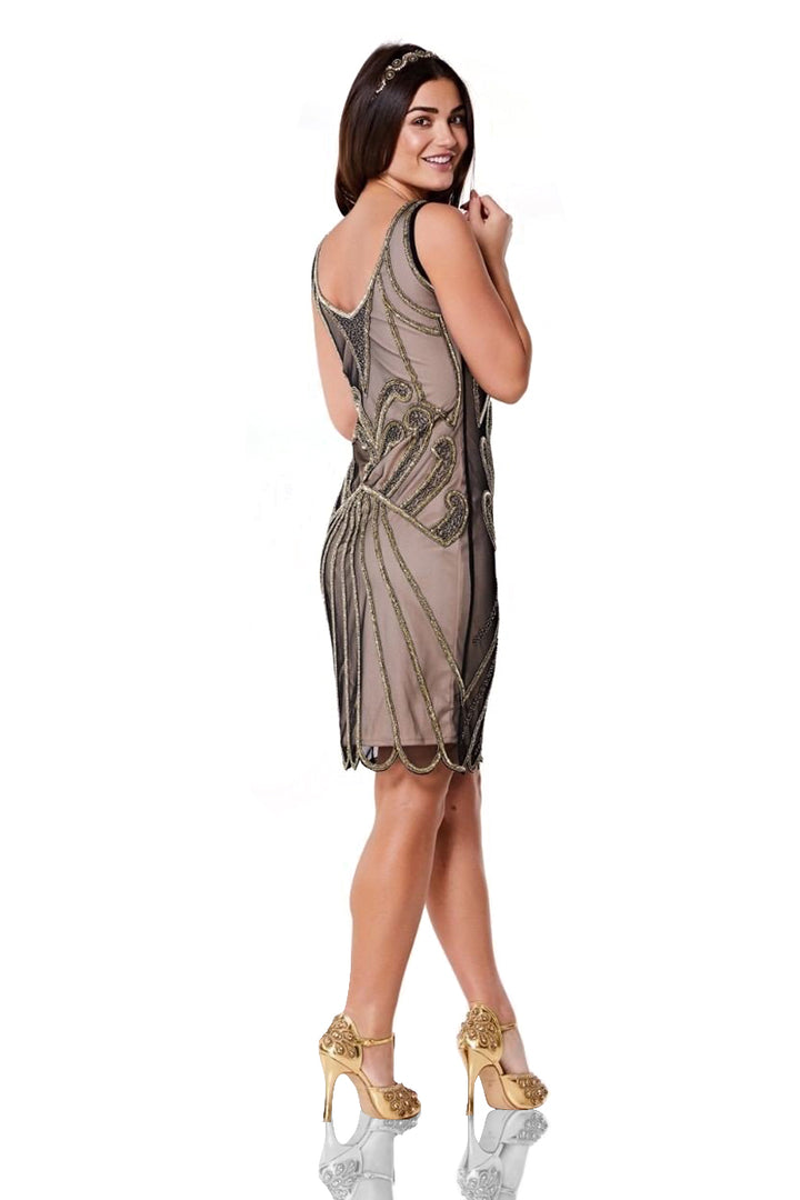 Art Deco Cocktail Dress in Nude Black