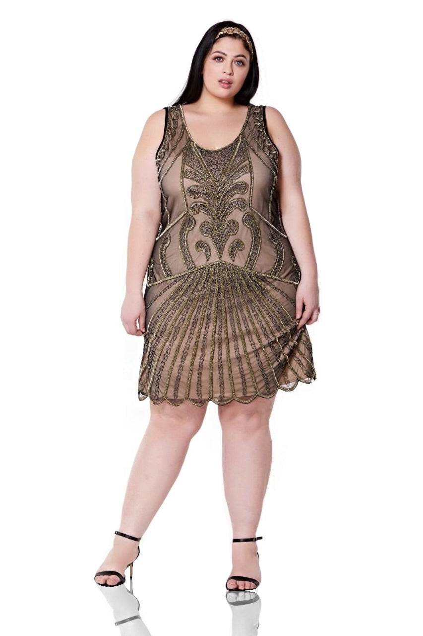 Art Deco Cocktail Dress in Nude Black