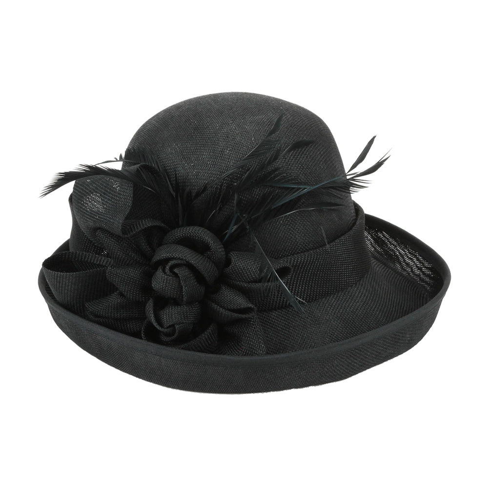 1920s Flapper Style Hat in Black with flower accent in same color