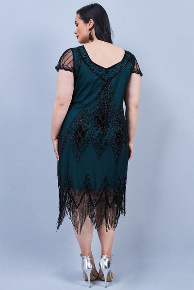 Flapper Style Fringe Party Dress in Teal