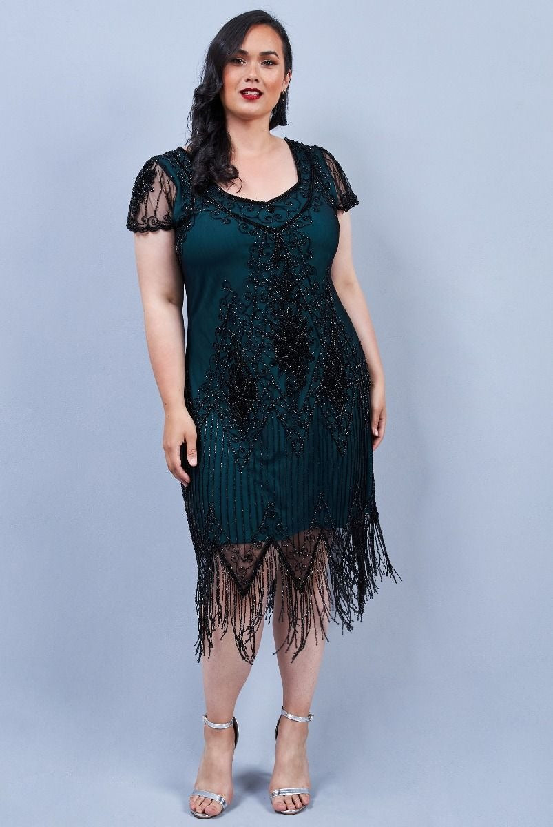 Flapper Style Fringe Party Dress in Teal