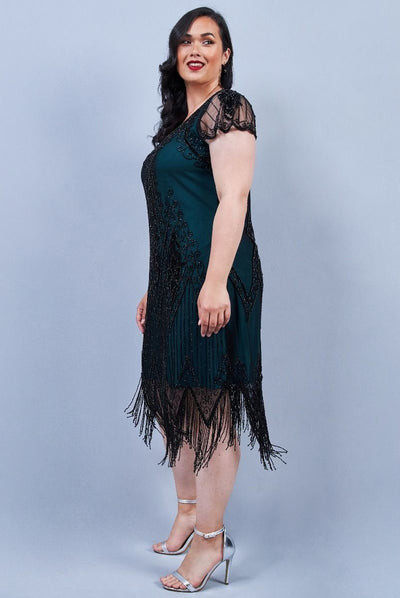 Flapper Style Fringe Party Dress in Teal