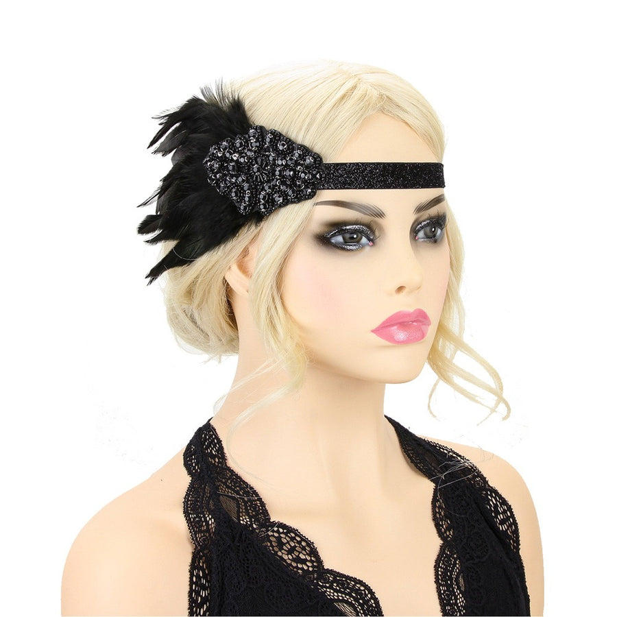Gatsby Style Feather Headband in Black