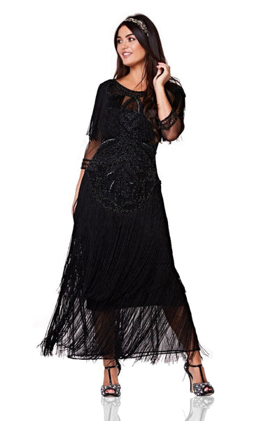 1920s Inspired Evening Maxi Dress in Black