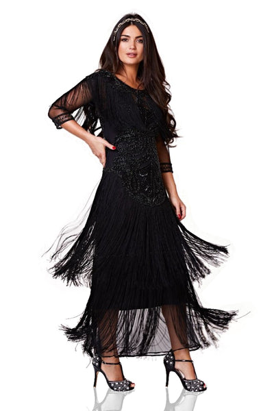 1920s Inspired Evening Maxi Dress in Black