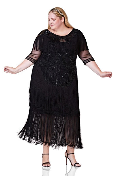 1920s Inspired Evening Maxi Dress in Black