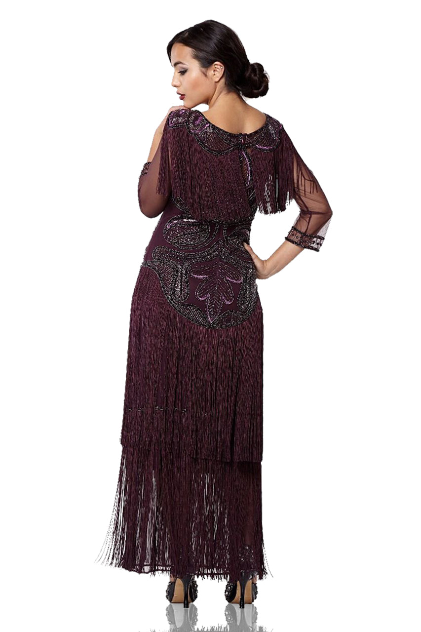 1920s Inspired Evening Maxi Dress in Plum