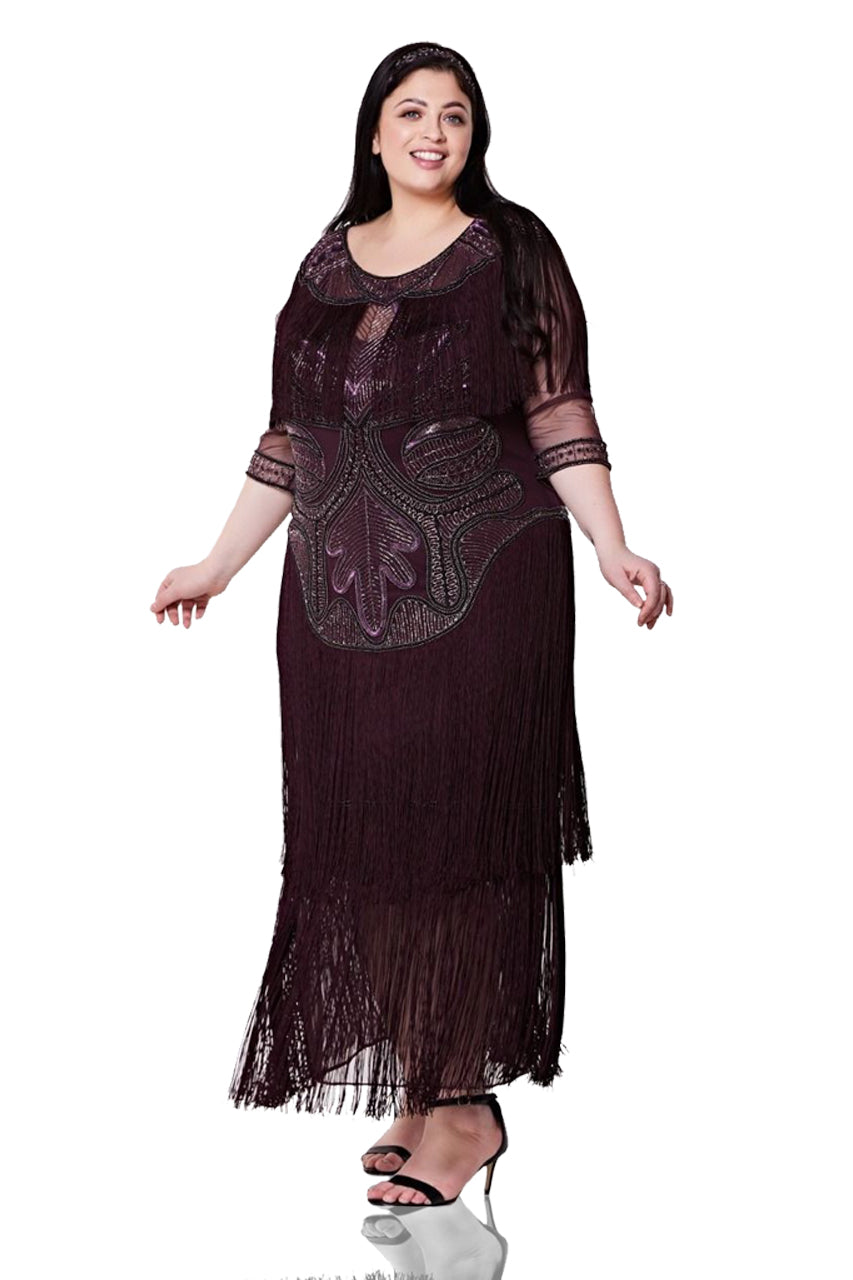 1920s Inspired Evening Maxi Dress in Plum 2X / Darkred 1920s Inspired Evening Maxi Dress in Plum 2X / Darkred