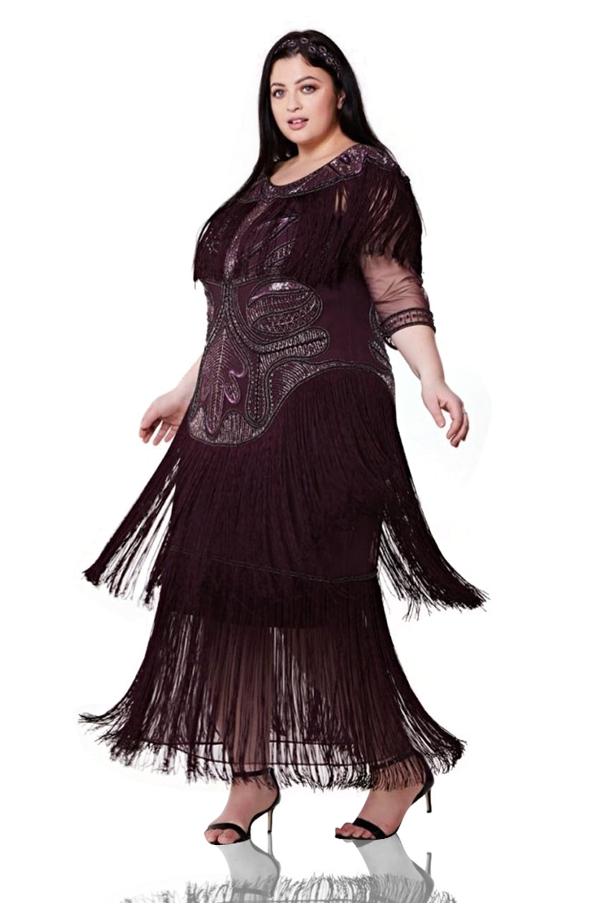 1920s Inspired Evening Maxi Dress in Plum WardrobeShop 1920s Inspired Evening Maxi Dress in Plum WardrobeShop
