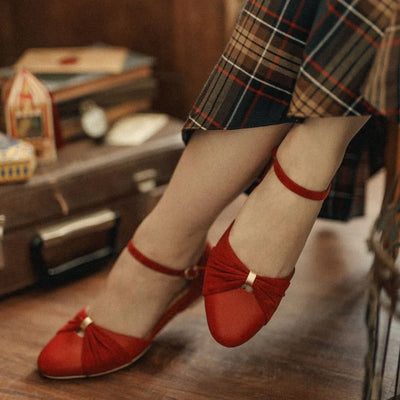 Grifo 1920s Flapper Style Flats in Red by Charlie Stone