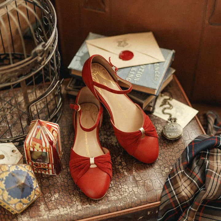 Grifo 1920s Flapper Style Flats in Red by Charlie Stone