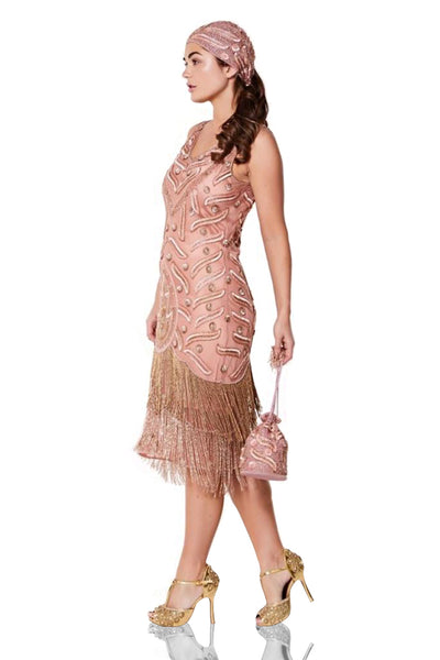 Old Hollywood Fringe Dress in Rose