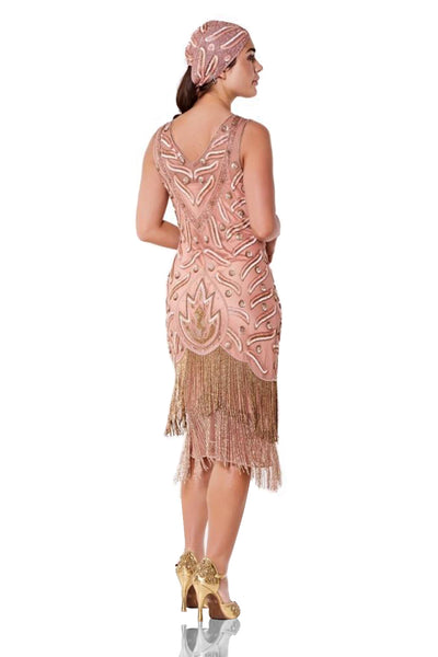Old Hollywood Fringe Dress in Rose