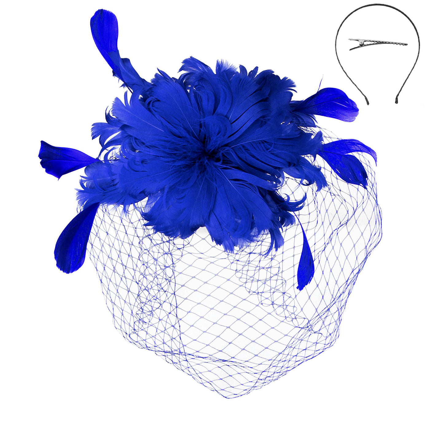 1920s Feather Fascinator in Royal Blue