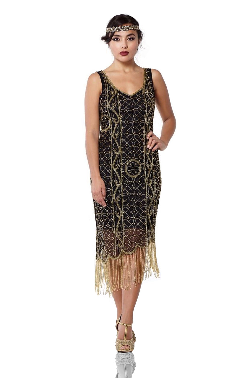 Great Gatsby Fringe Party Dress in Black Gold