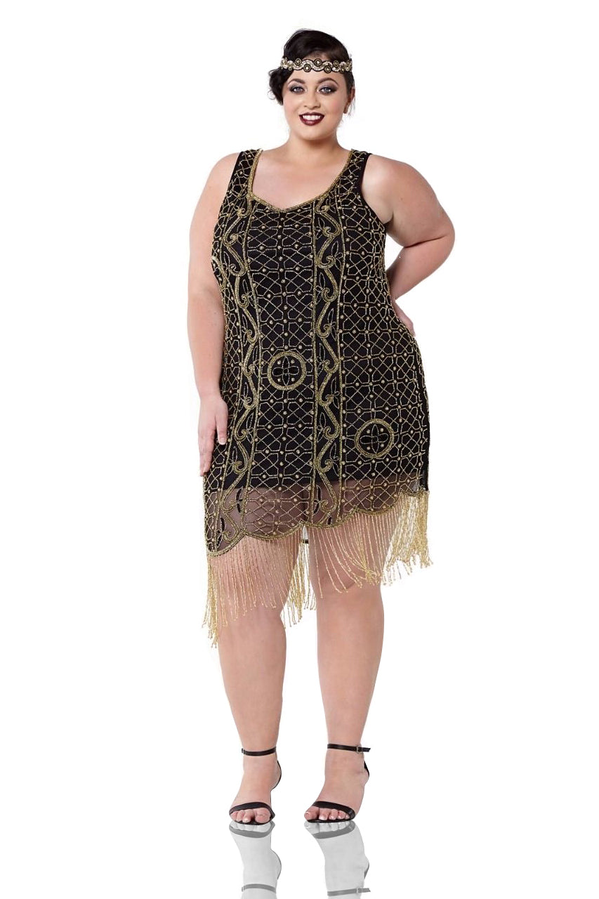 Great Gatsby Fringe Party Dress in Black Gold