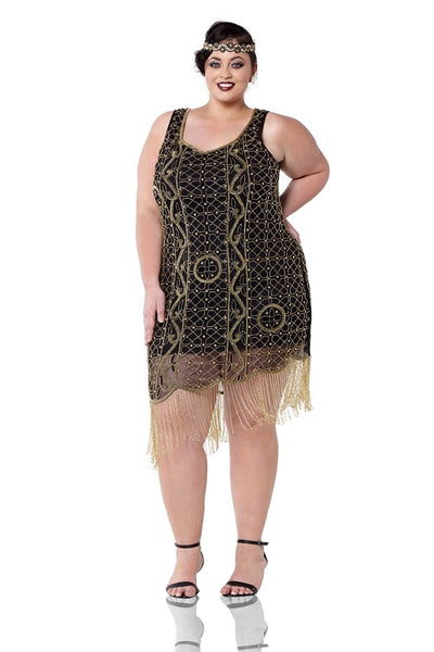 Great Gatsby Fringe Party Dress in Black Gold