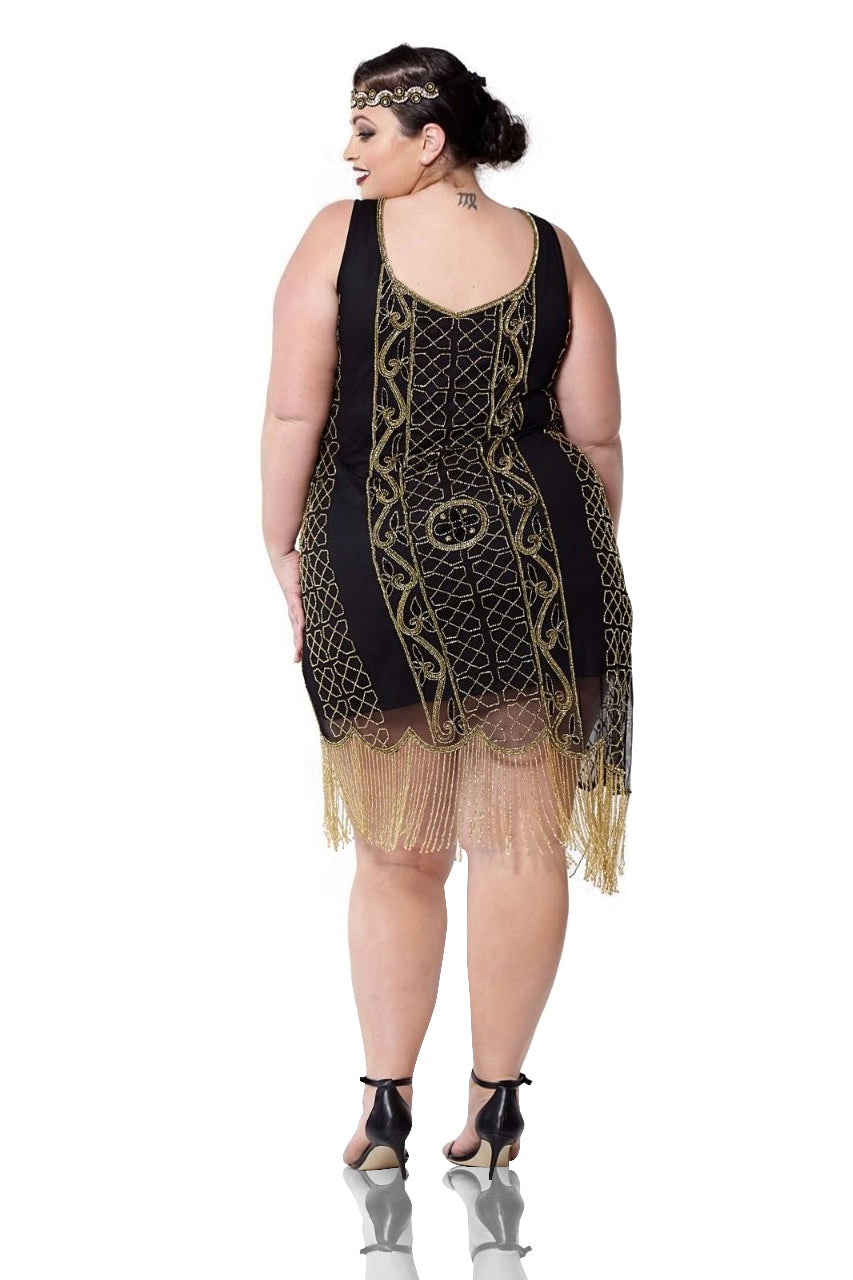 Great Gatsby Fringe Party Dress in Black Gold