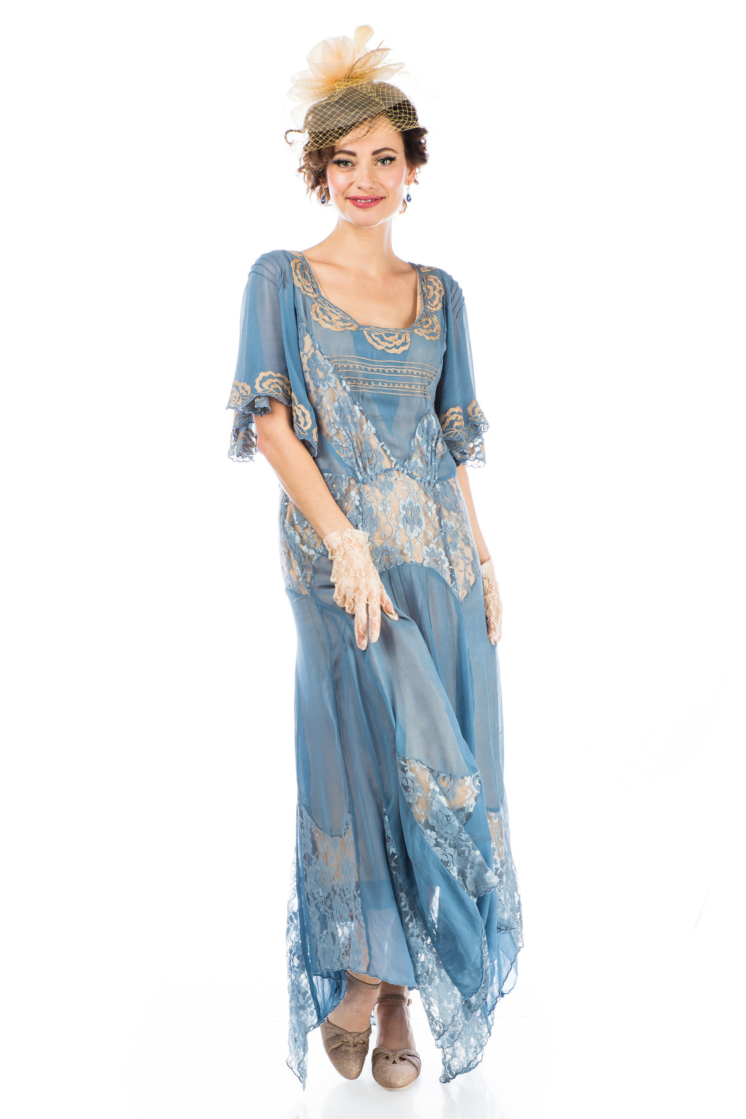 Irene Art Nouveau Style Dress in Blue by Nataya WardrobeShop Irene Art Nouveau Style Dress in Blue by Nataya WardrobeShop