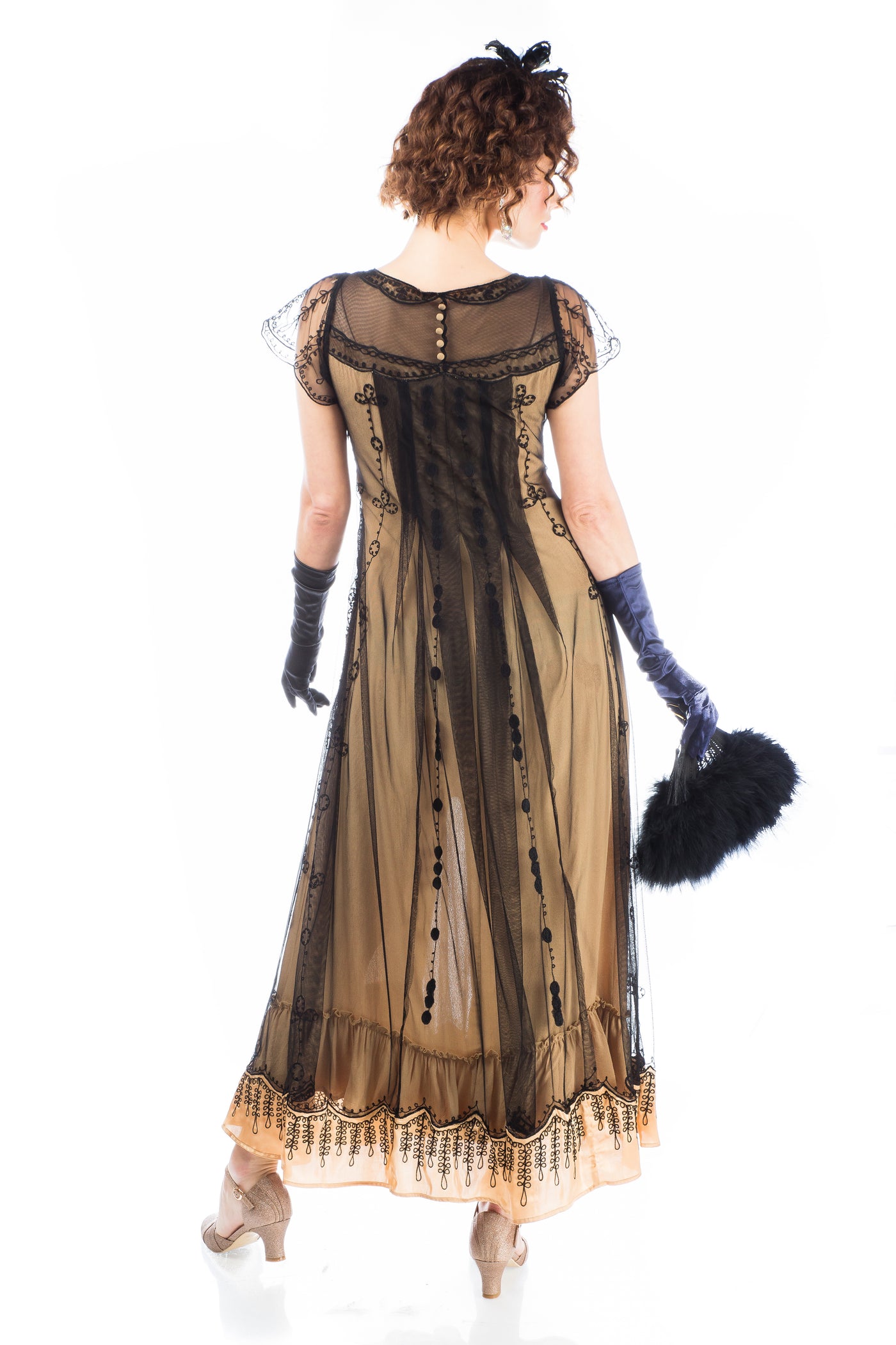 Izabella Victorian Style Dress in Black Gold by Nataya