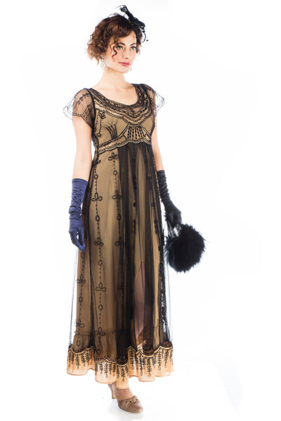 Izabella Victorian Style Dress in Black Gold by Nataya