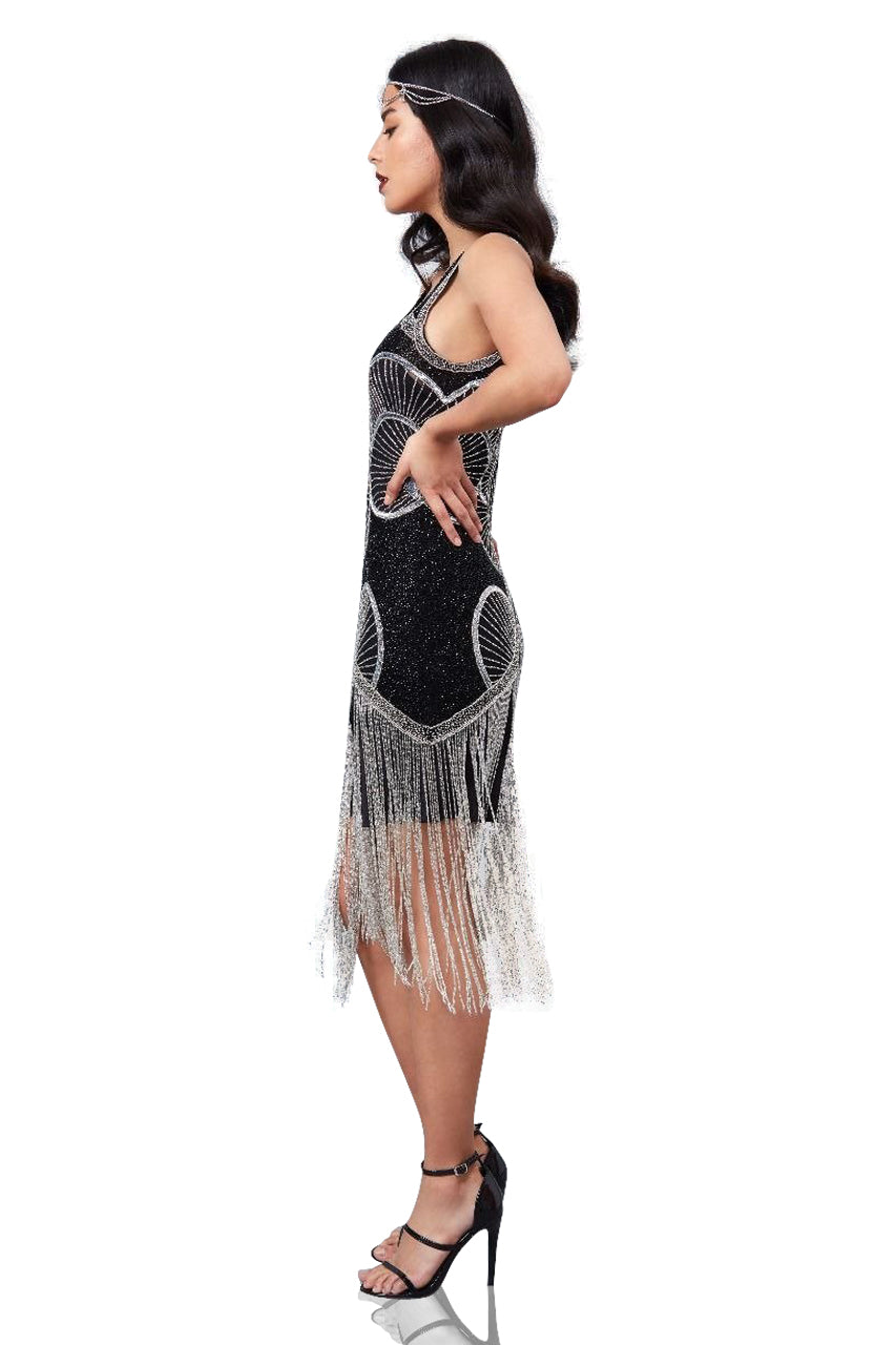 Jade Art Deco Fringe Dress in Black Silver – WardrobeShop