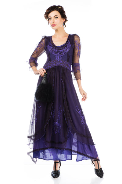 Kayla 1920s Titanic Style Dress in Purple by Nataya