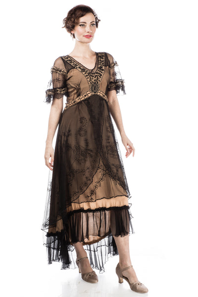Kara Modern Victorian Dress in Black/Gold by Nataya