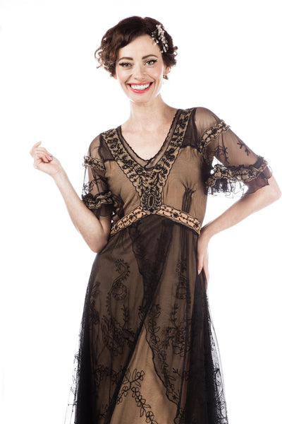Kara Modern Victorian Dress in Black/Gold by Nataya