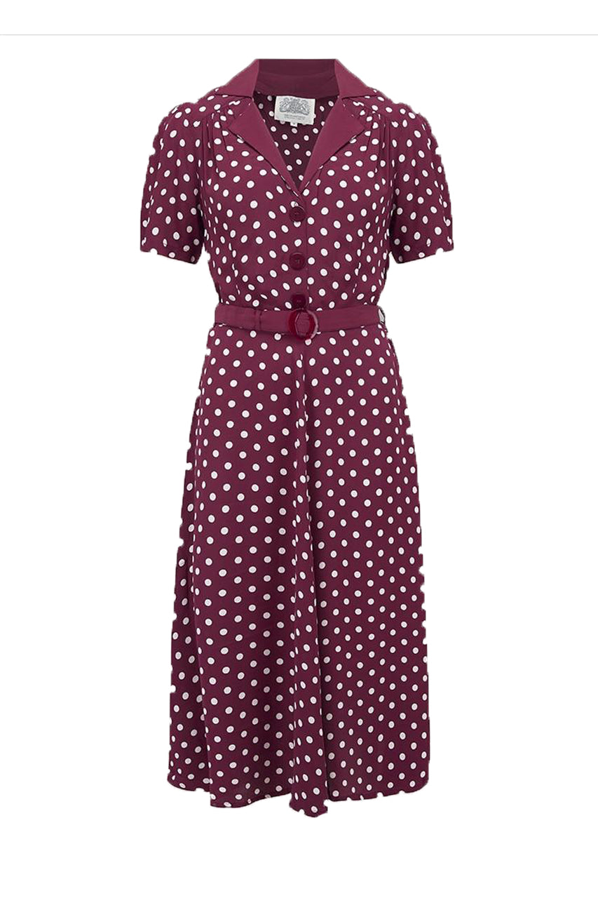 Carole 1940s Dress in Wine Spot
