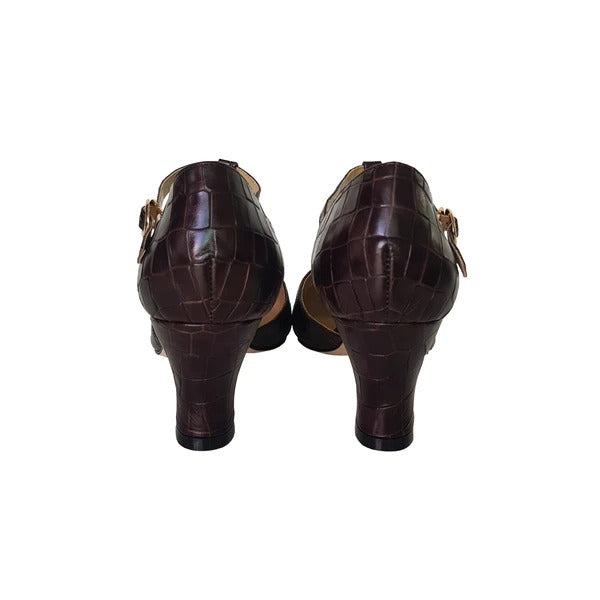 Roma 1920s Style Heels in Espresso Croc