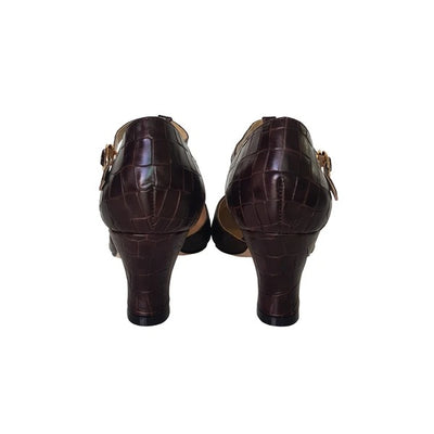 Roma 1920s Style Heels in Espresso Croc