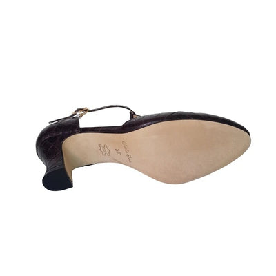 Roma 1920s Style Heels in Espresso Croc