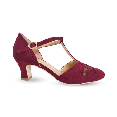 London 1920s Flapper Style T-Bar Shoes in Wine Red by Charlie Stone