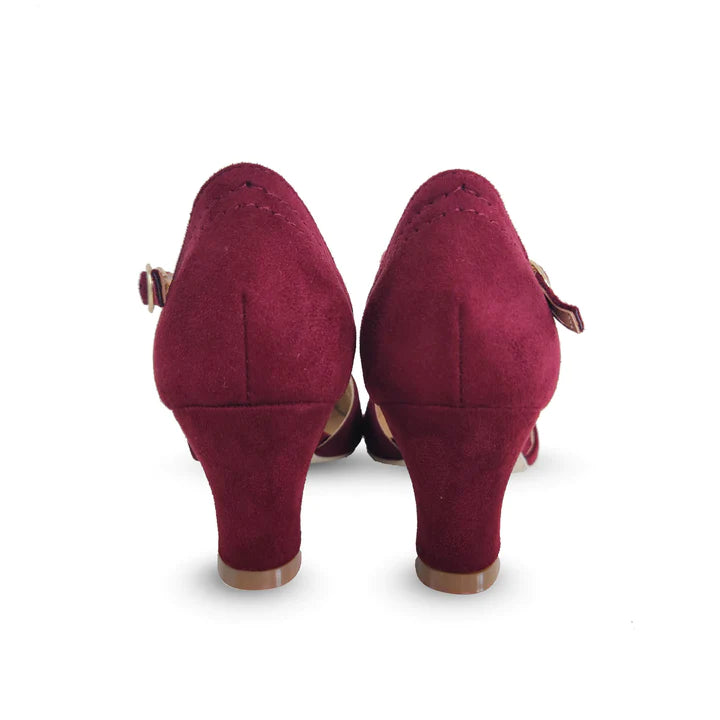 London 1920s Flapper Style T-Bar Shoes in Wine Red by Charlie Stone